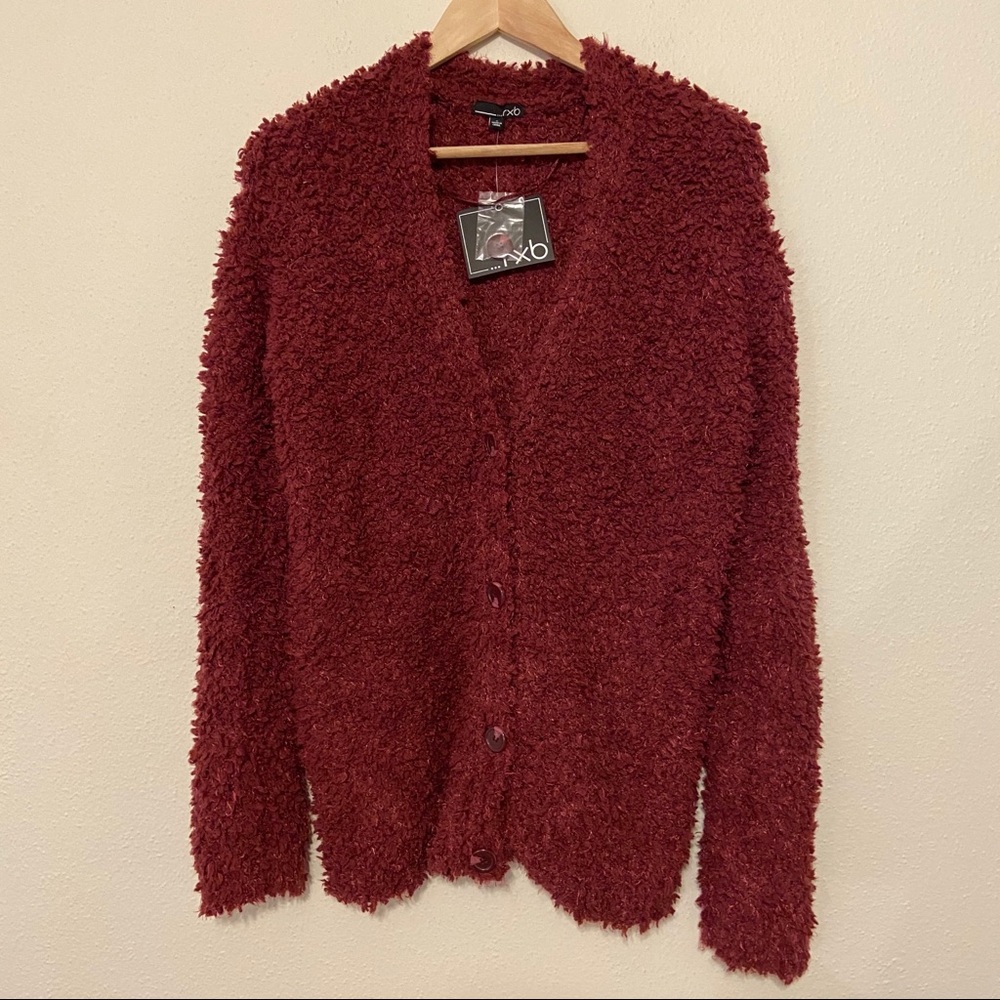RXB Zinfandel Purple Teddy Boucle V Neck Oversized Cardigan Sweater Small New - Picture 3 of 8
